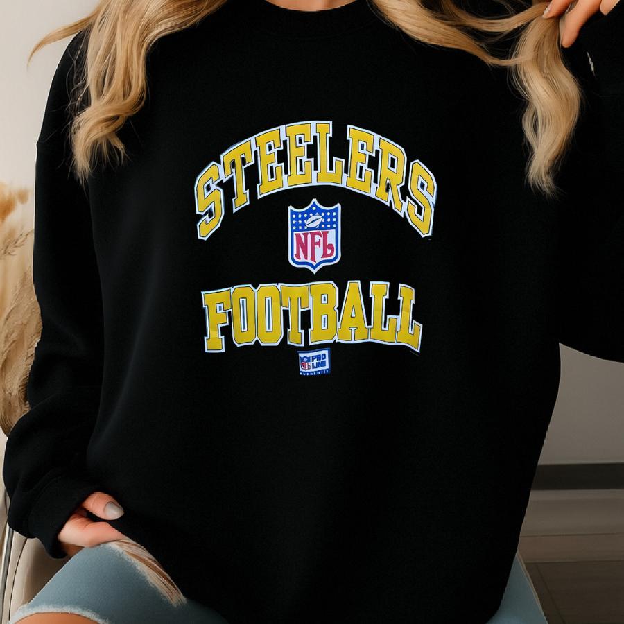 Vintage 1996 Distressed Pittsburgh Steeler Sweatshirt Sweater Large Size Pullover Vtg 90s National Football League American Black Sweatshirt
