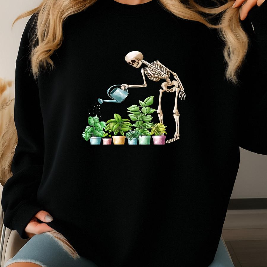 Please Don't Die, Skeleton Plant Lover Sweatshirt, Funny Plant Lover Gift, Halloween Plant Lady Shirt, Gift For Plant Mom, Skeleton Sweater Sweatshirt