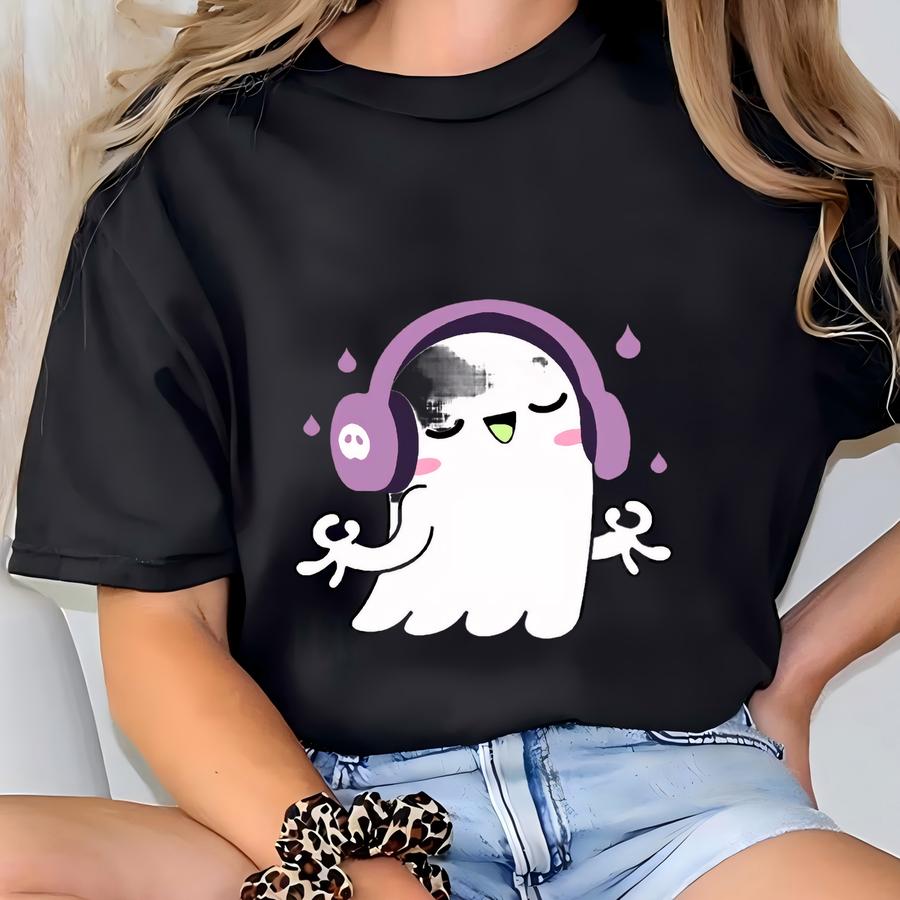 Music Lover Ghost Hoodie, Too Cute To Spook Hoodie, Ghost With Headphones Hoodie, Cute And Scary Hoodie, Gift Halloween Ghost Lover Hoodie T-shirt