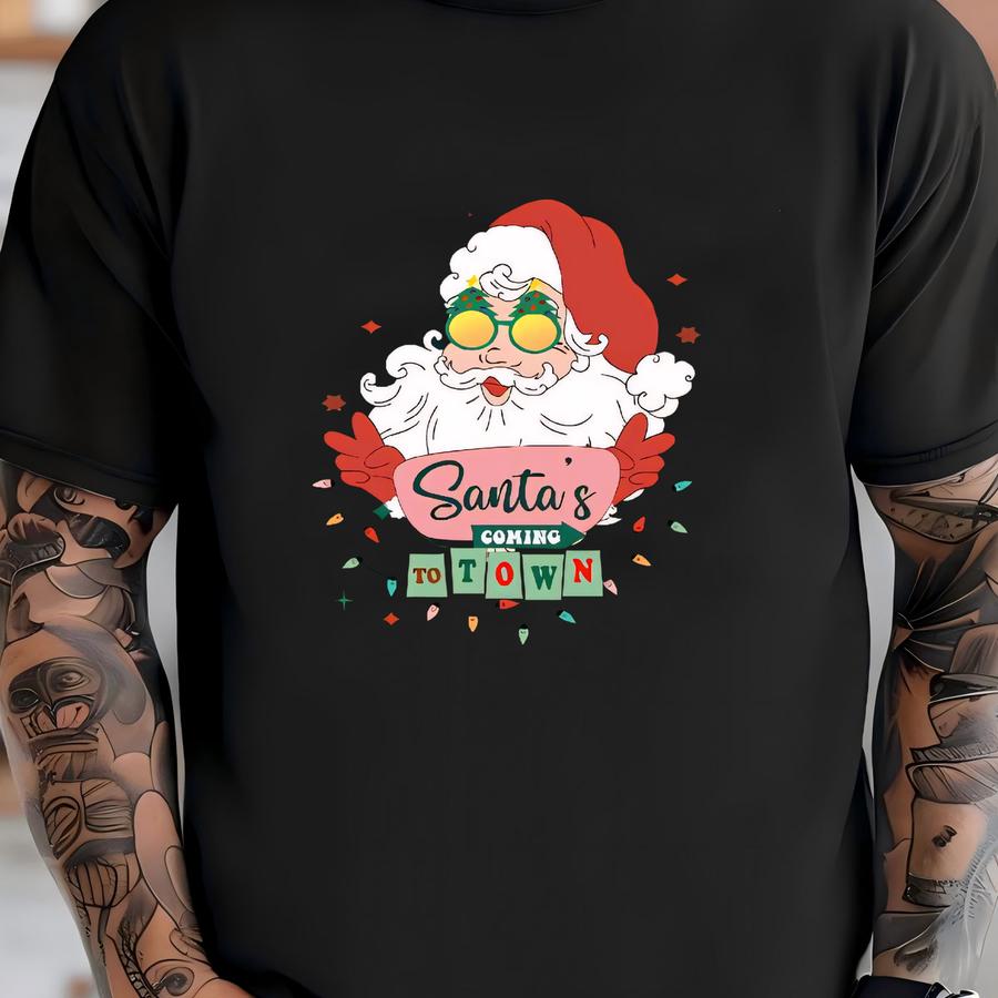 Santa Is Coming To Town Baby Romper Sweater, Santa Christmas Baby Romper, First Christmas Baby Bodysuit, Newborn Outfit T-shirt