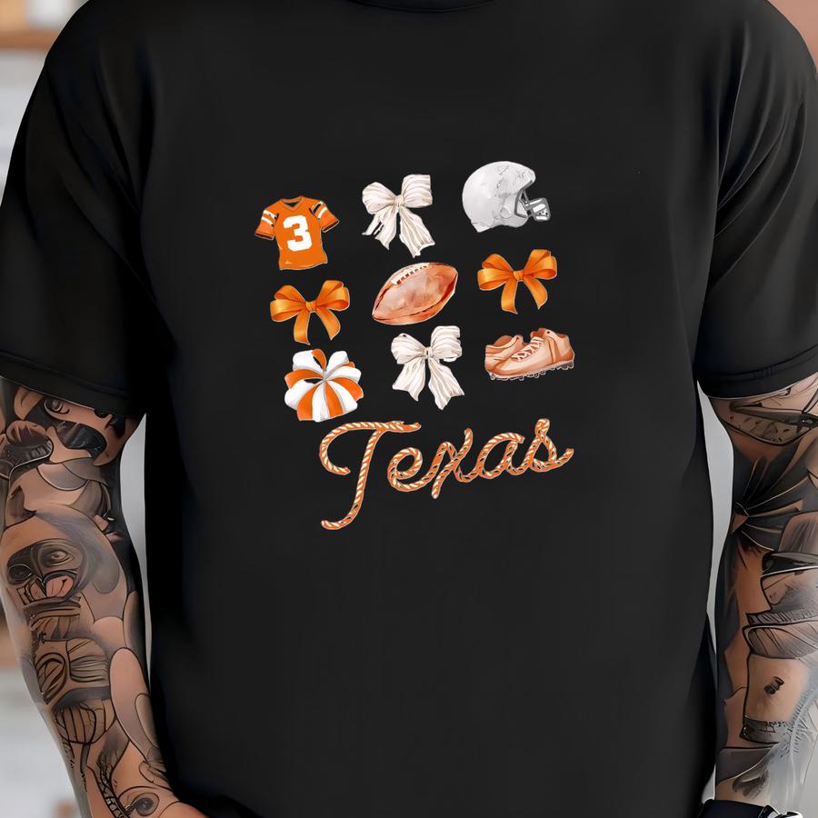 Texas Baby : Football Bow, Game Day Outfit T-shirt