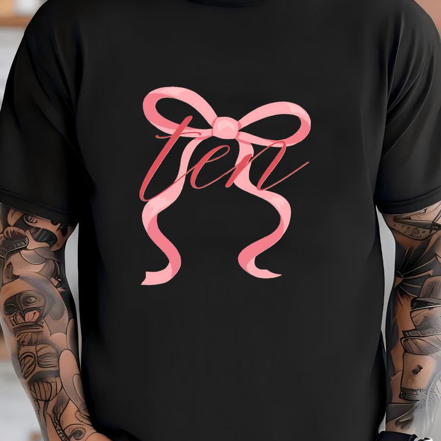 Pink Bow Tenth Birthday Shirt, Bow Birthday, Coquette Birthday, 10th Birthday Girl, Pink Bow Outfit, Pink Bow Party Outfit, Birthday Girl T-shirt