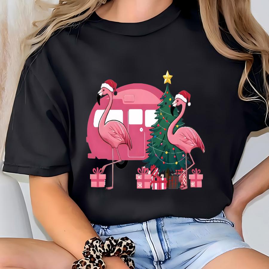 Flamingo Christmas Sweatshirt - Pink Flamingo Hoodie - Tropical Holiday Shirt - Funny Christmas Tee - Cozy Winter Gift Idea T-shirt