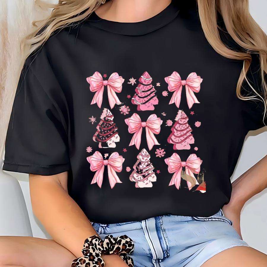 Coquette Christmas Cake Sweatshirt, Christmas Tree Cake Shirt, Coquette Pink Christmas Shirt, Girl Christmas Sweater, Christmas Shirt T-shirt