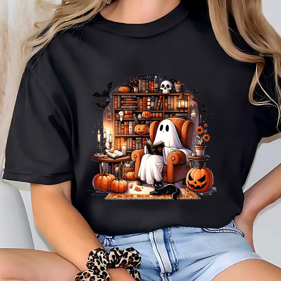 Halloween Ghost Reading Tee, Librarian Hoodie T-shirt