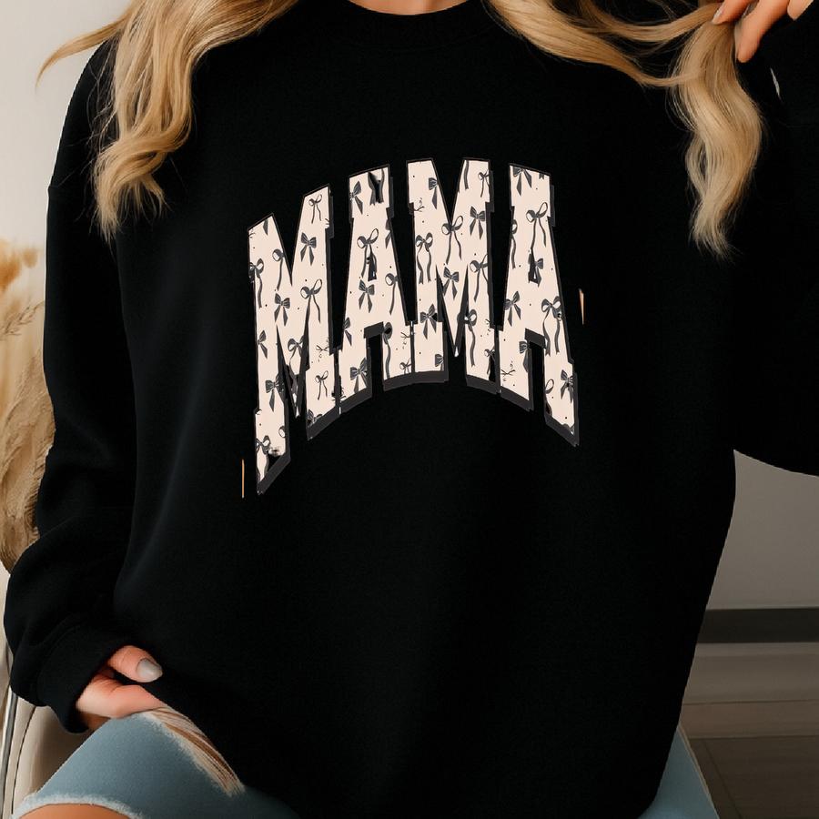 Mama Shirt Cute Coquette Mom Tshirt Vintage Retro Bows Tee Gift For Her Mother's Day Preppy Aesthetic Clothing  Sweatshirt