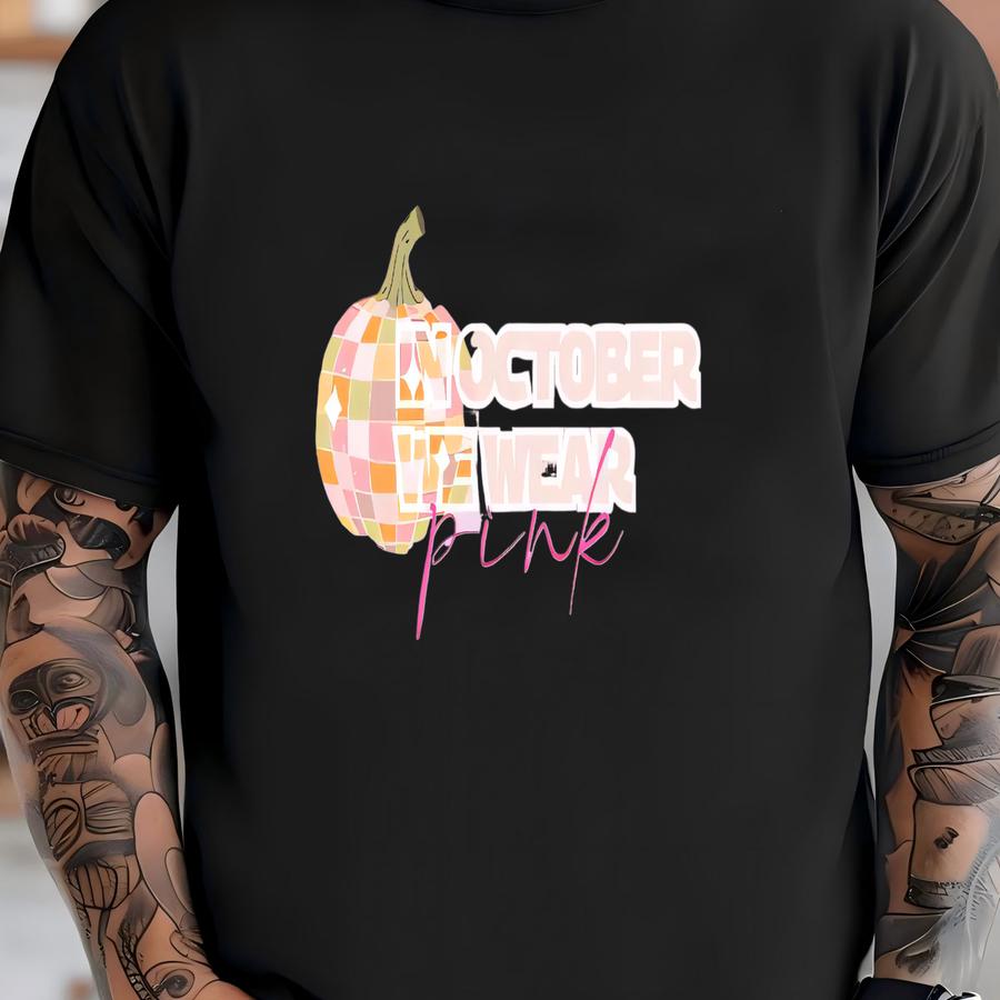 Breast Cancer Awareness Month - In October We Wear Pink - Fall Pumpkin Shirt - Pink Ribbon Design - We Wear Pink In October T-shirt