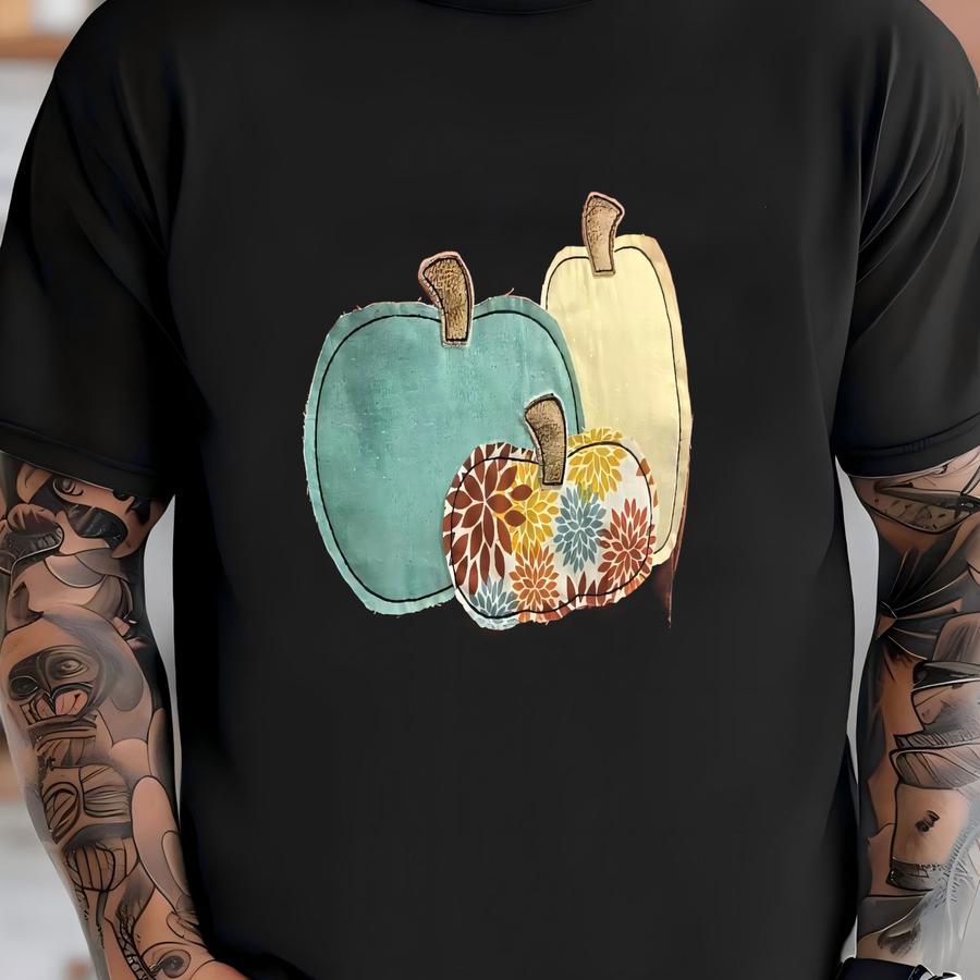 Applique Fabric Floral Mismatched Pumpkin Tee, Western Pumpkin Tee, Fall Tee, Womens Fall Shirt, Womens Gift, Pumpkin Tee, Girl Gift, Fall T-shirt