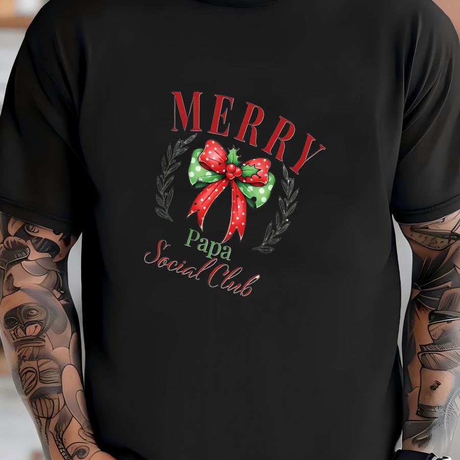 Family Christmas Shirt, Gift Merry Christmas T Shirt, Custom Name Tee, Family Matching Tshirt, Merry Mama Papa Gigi Shirts, Coquette Bow Tee T-shirt