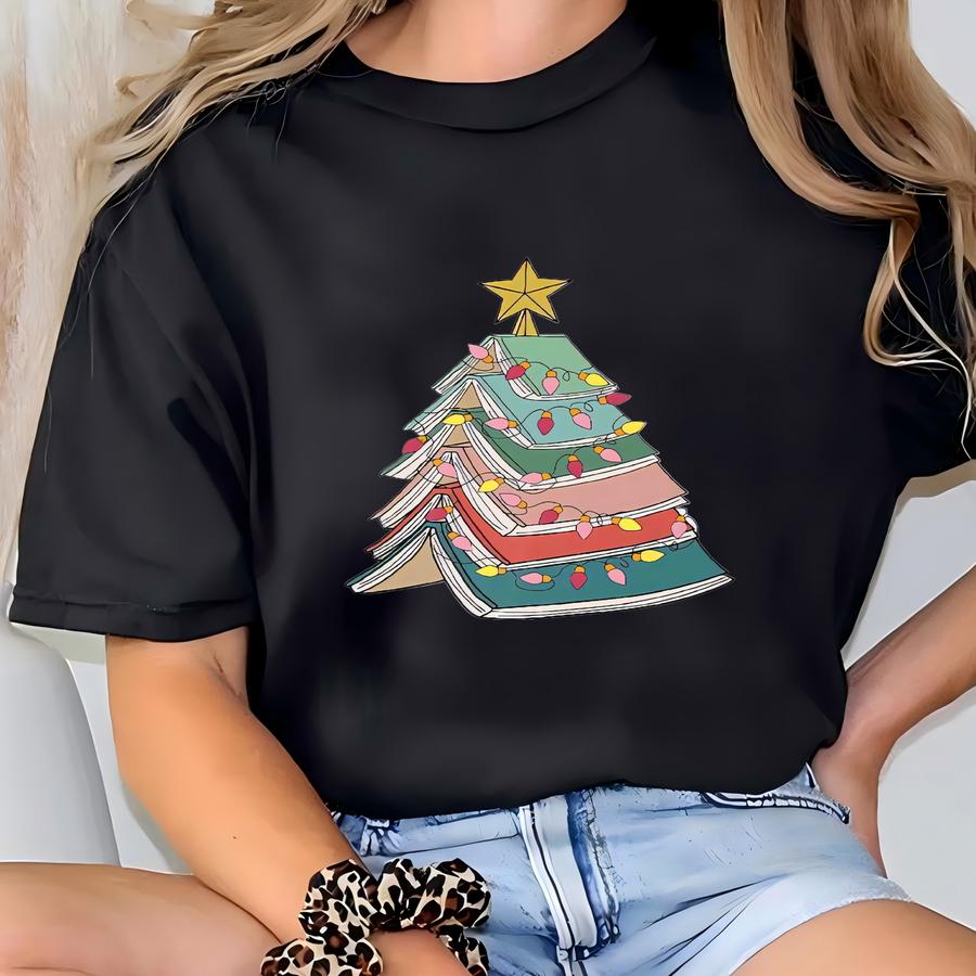 Christmas Books Tree Sweatshirt, All Booked For Christmas Shirt, Christmas Book Lower Xmas Gift For Librarian,christmas Shirt T-shirt