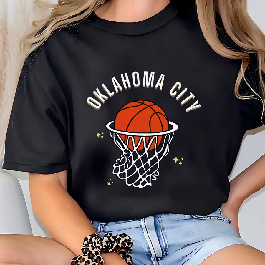 Girly Okc Thunder Sweatshirt, Oklahoma City Basketball Hoop Graphic Sweater, Cute Game Day Apparel, Gift Ideas For Ok Sports Fan T-shirt