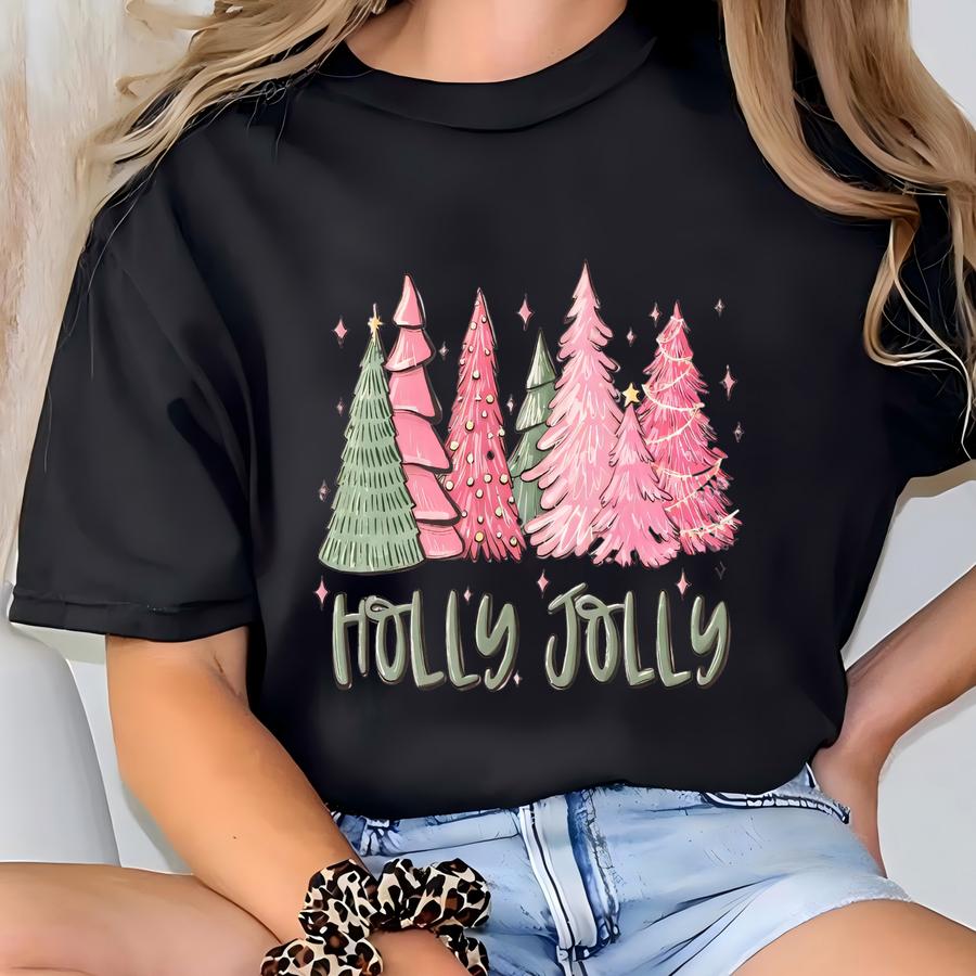 Holly Jolly Christmas Sweatshirt, Christmas Shirt, Christmas Crewneck, Christmas Tree Sweater, Holiday Sweaters For Women, Winter Sweatshirt T-shirt