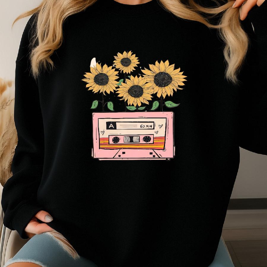 Trust In Vibes Not Words Shirt, Suower Shirt, Flower Cassette Shirt, Wildflower Sweatshirt, Cassette Shirt, Motivational Tee, Music Vibes Sweatshirt