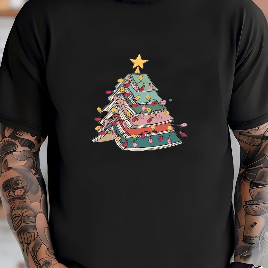 Book Christmas Tree Shirt: Book Lover Librarian Gift T-shirt