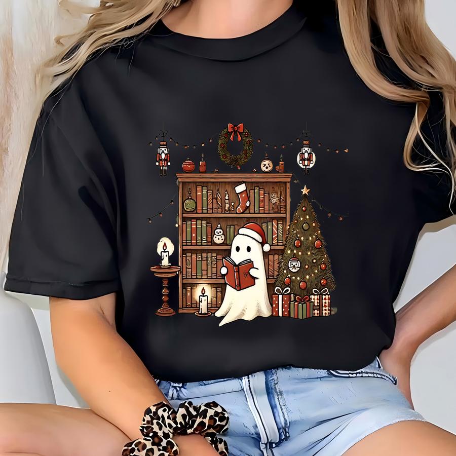 Christmas Ghost Book Sweatshirt, Cute Christmas Ghost Sweater, Ghost Reading Book,christmas Books Shirt,christmas Ghost,christmas Gifts Book T-shirt