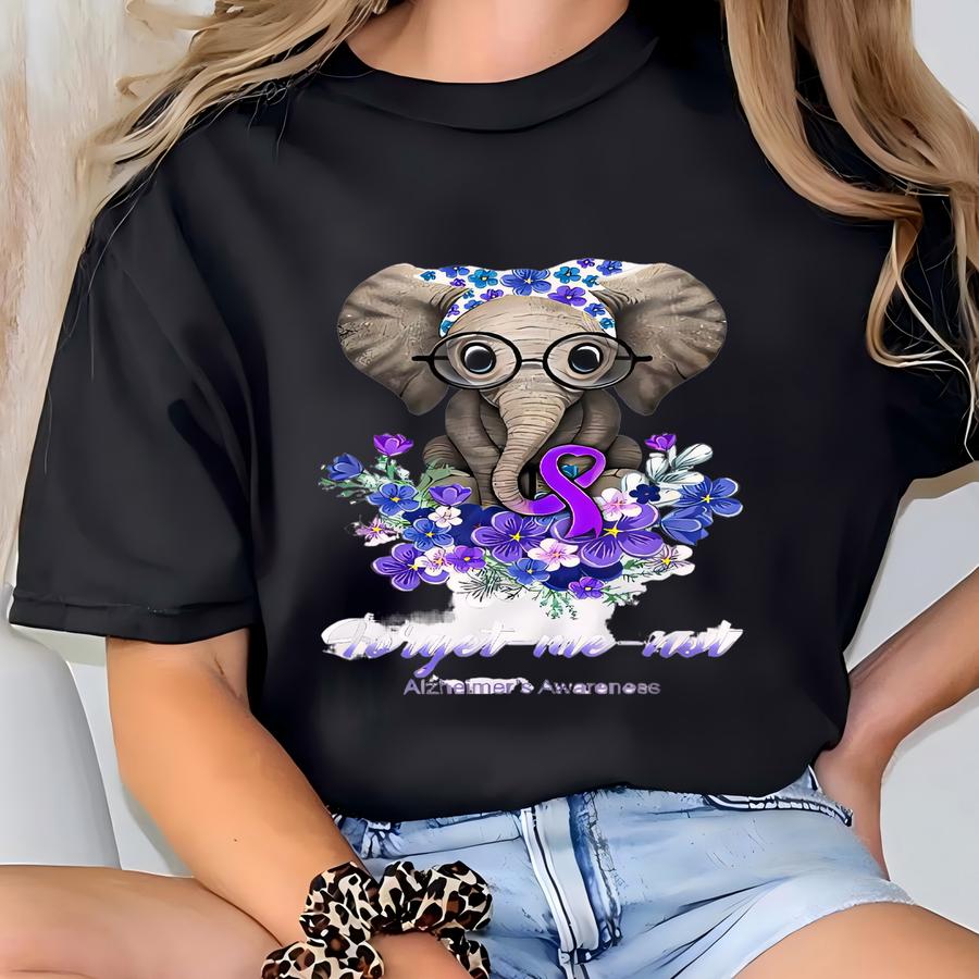 Alzheimers Flower Shirt, Family Support Tshirt, Alzheimer Gifts For Her, Awareness Month Shirt, I Will Remember For You, Ribbon Graphic Tees T-shirt