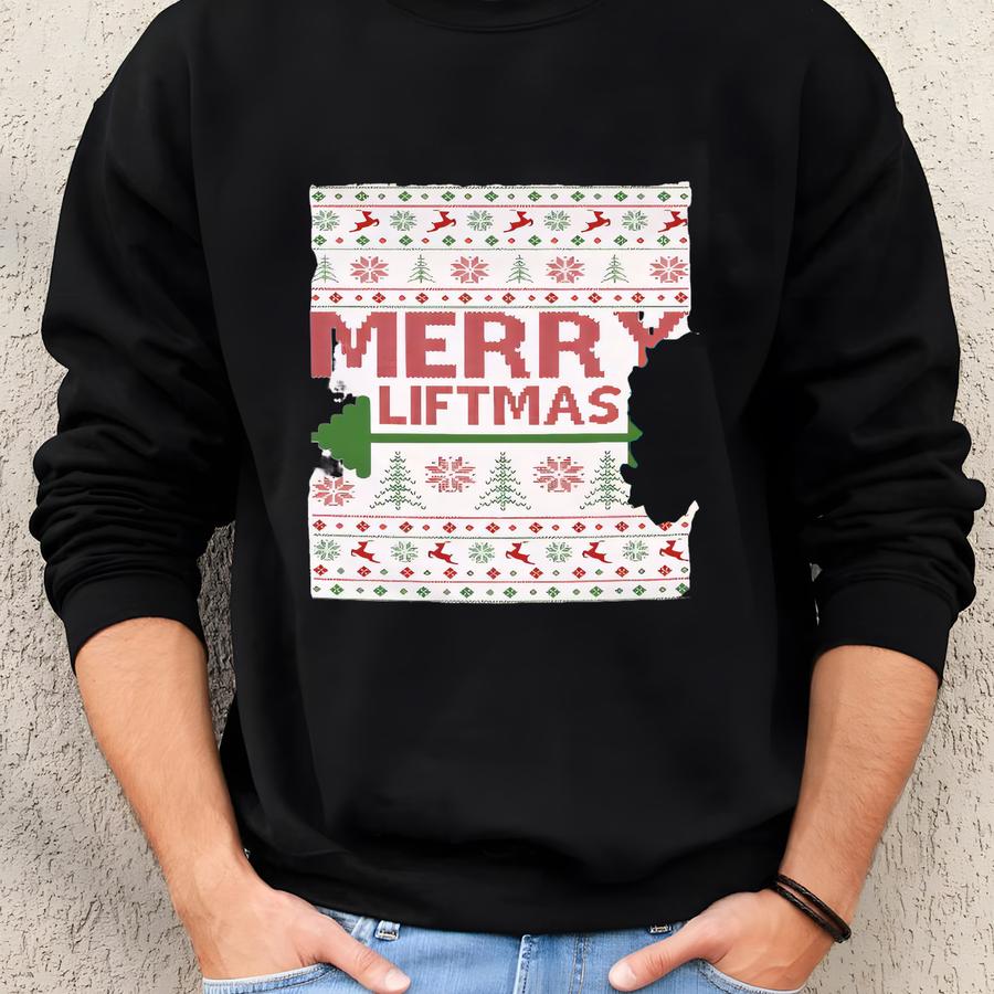 Merry Liftmas Unisex Graphic Tee, Funny Holiday Lifting Shirt, Group Matching T-shirts (multi Color Ink) Sweatshirt