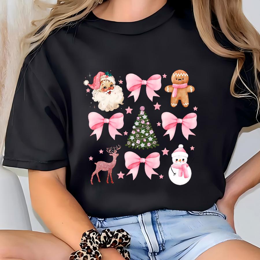 Coquette Christmas Sweatshirt,santas And Gingerbread Sweatshirt,festive Holiday Sweatshirt,christmas Sweater,pink Coquette,pretty Pink Bows T-shirt