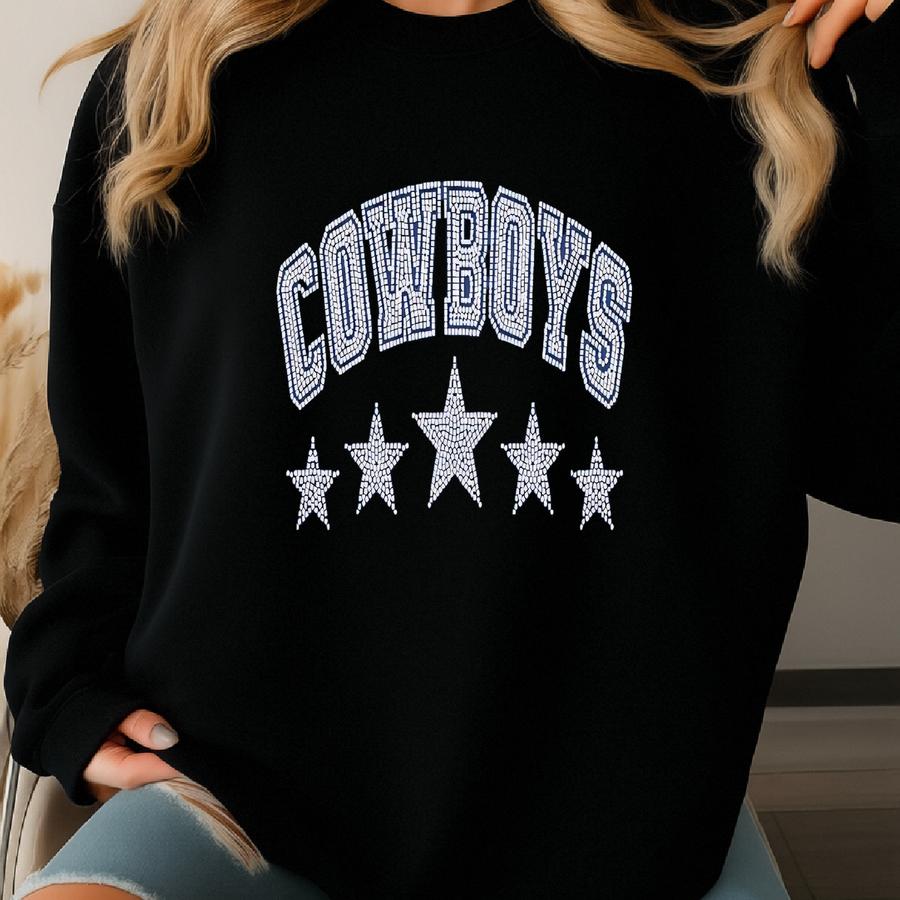 Rhinestone Vintage Cowboys Shirt, Cowboys Cowgirls T-shirt, Cowboys Western Tee, Women Rhinestone Shirt, Texas T-shirt, Bling Tee Sweatshirt
