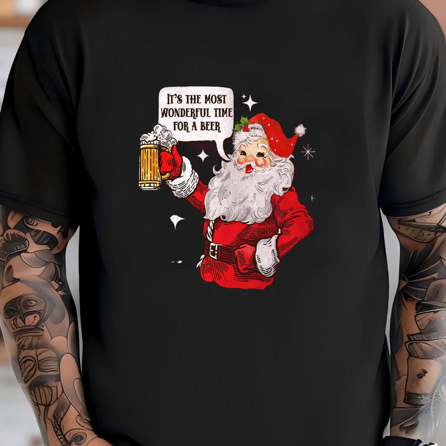 Retro Santa Beer Sweater, Vintage Christmas Sweatshirt, Funny Holiday Santa Sweater, Ugly Xmas Sweater, Women’s Christmas Gift, Santa Claus T-shirt