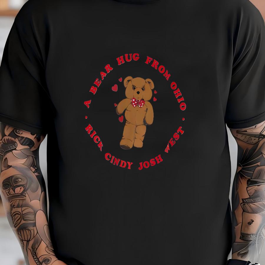 90s A Bear Hug From Ohio Short Sve Sweatshirt Medium Vintage Bassett Walker Teddy Bear Sweatshirt White Size M T-shirt