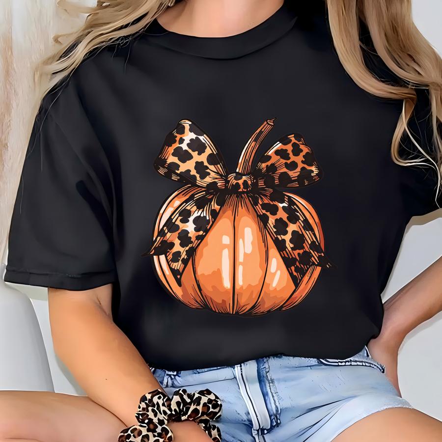 Pumpkin Tee, Leopard Bow Thanksgiving Long Sve T-shirt