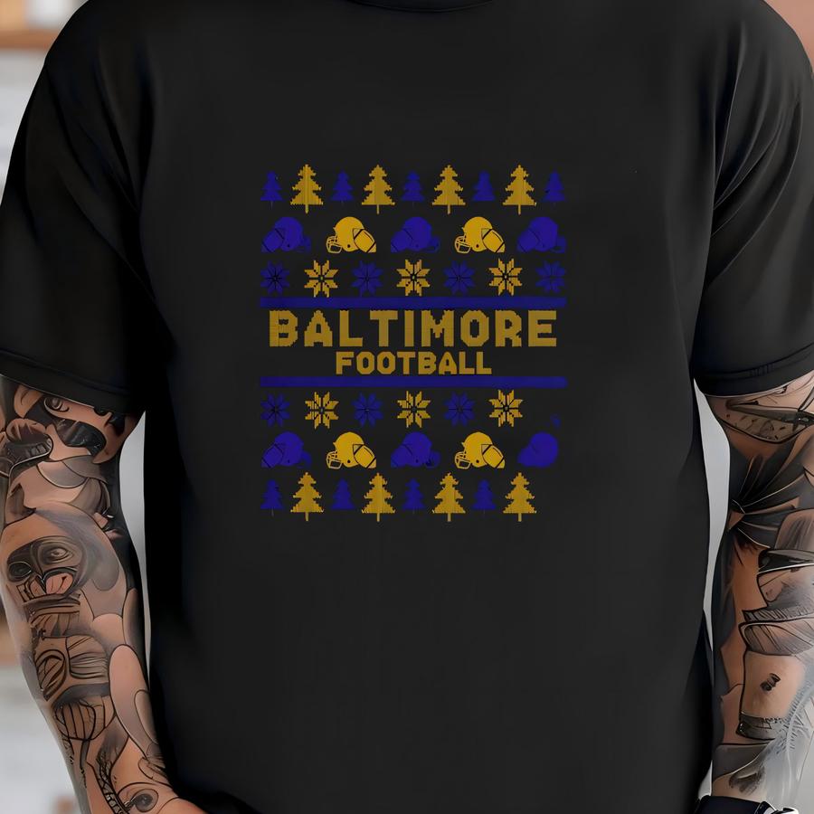 Baltimore Football Ugly Pattern Christmas Vintage Sweatshirt, Baltimore Football Team Unisex Hoodie, Football Retro Shirt, Christmas Gifts T-shirt