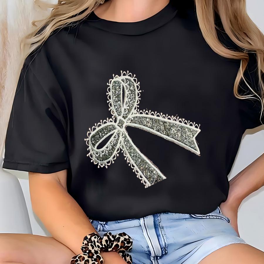 Lace Side Bow Mama Appliqué Sweatshirt Design | Classic Lace Bow | Bow Sweatshirt | Glitter Side Bow Sweatshirt T-shirt