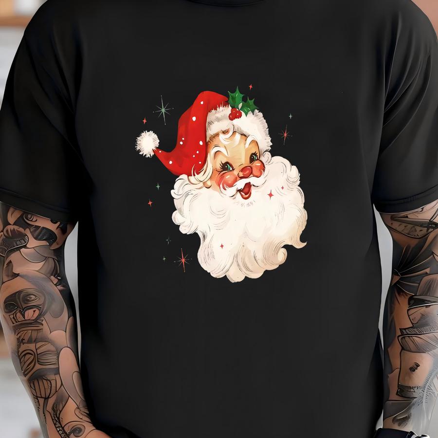 Retro Santa Face Christmas Sweatshirt: Vintage Style Holiday Tee T-shirt