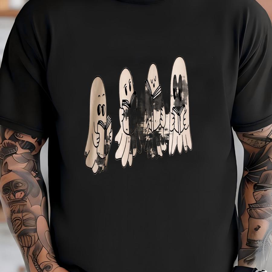 Cute Ghost Reading Books Shirt, Books Lover Halloween Gift Tee, Halloween Teacher Librarian Bookish T Shirt, Spooky Season, Ghost Tee T-shirt