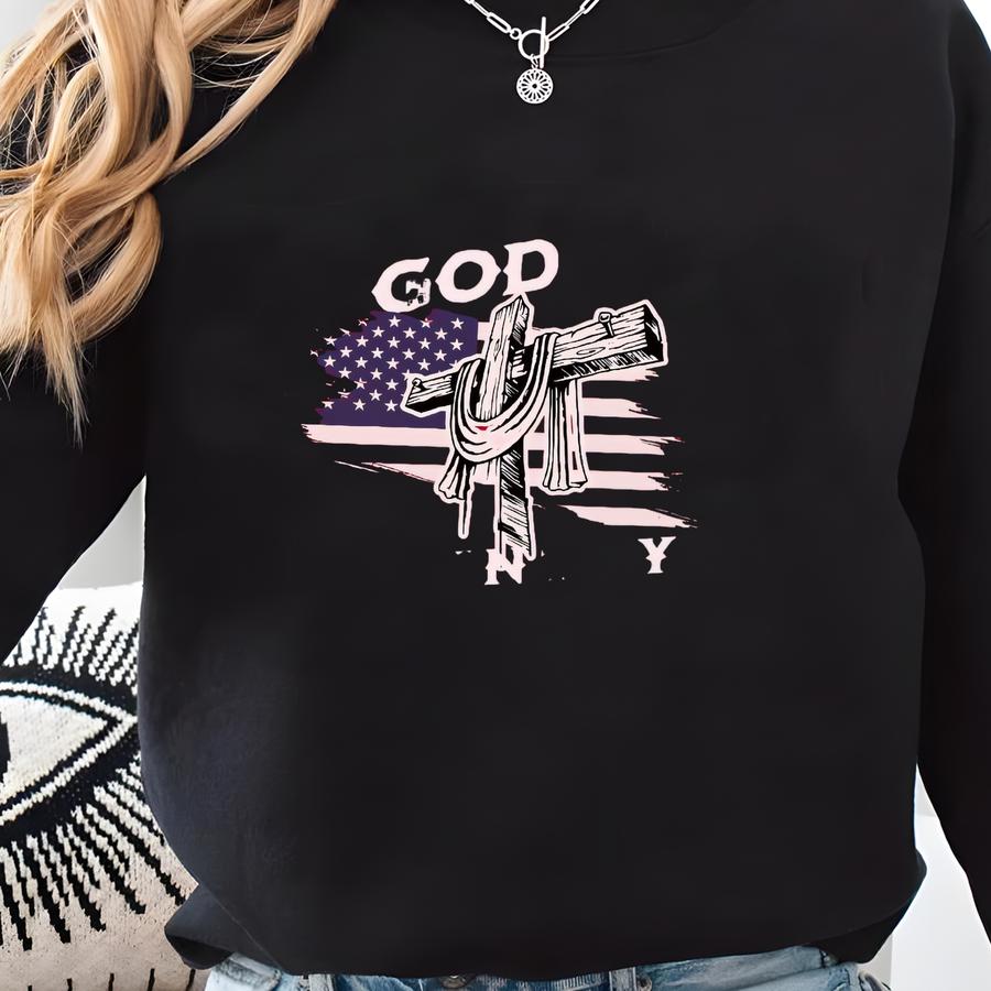God's Country Usa Patriotic Sweatshirt, Christian Flag Shirt, Jesus Apparel, Patriotic Gift, American Flag Christian Sweatshirt Sweatshirt