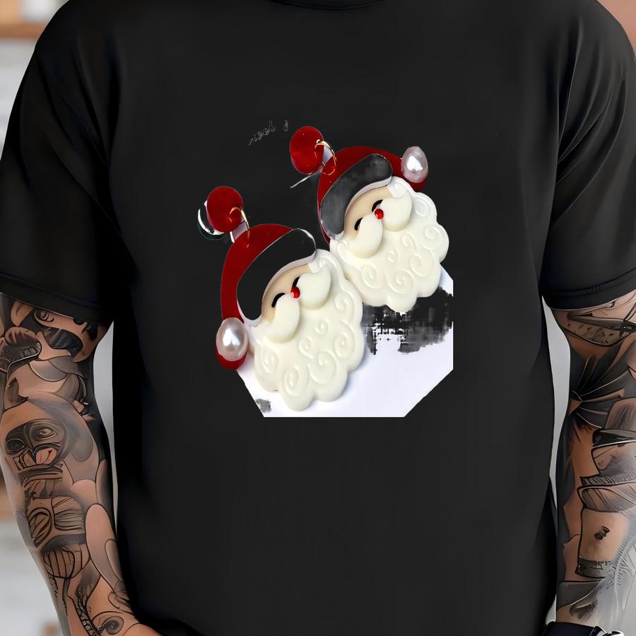 3d Santa Claus Earrings: Layered Acrylic Christmas Holiday Jewelry T-shirt