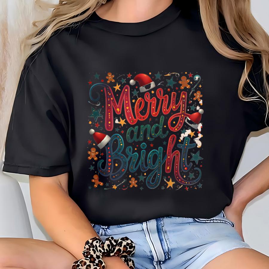 Merry And Bright Sweatshirt, Christmas Gifts, Christmas Party Shirt, Family Christmas Sweatshirt, Christmas Sweatshirt, Christmas Shirt T-shirt