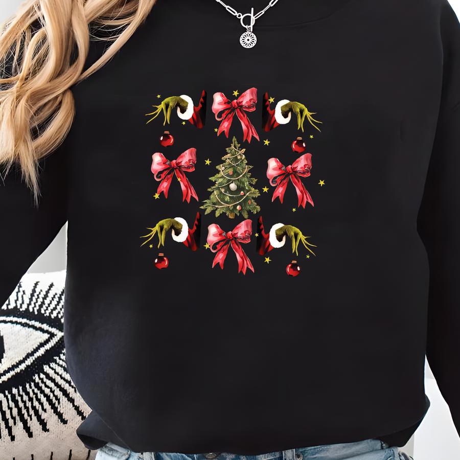 Christmas Coquette Bow Shirt, Christmas Family Matching Shirts, Holiday Group Shirt, Santa Shirt, Christmas Sweater, Matching Pajama Top Sweatshirt