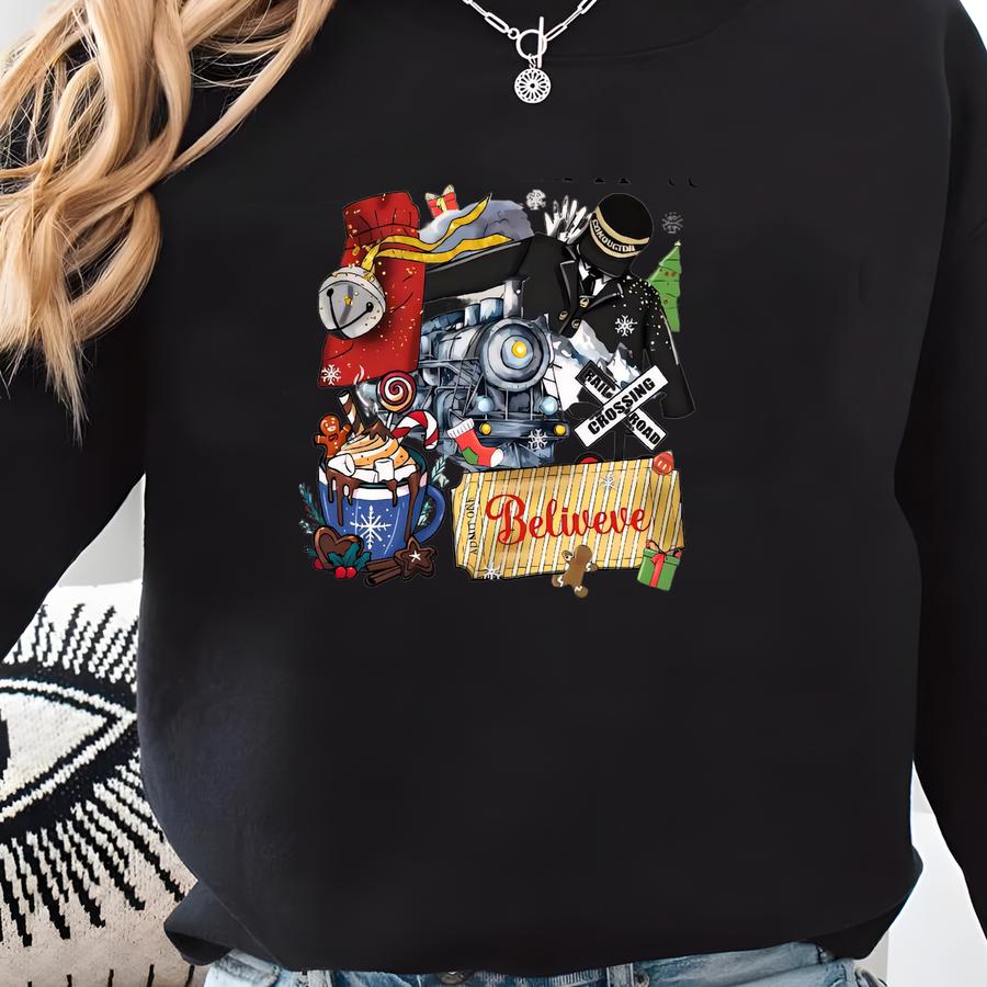 The Polar Express Believe Sweatshirt, Family Matching Christmas Hoodie, North Pole Sweatshirt, Polar Express Ticket Sweatshirt, E1156 Sweatshirt