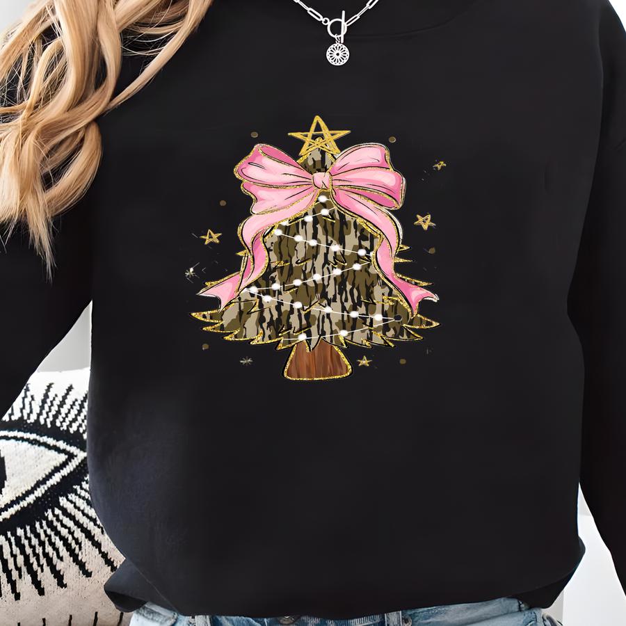 Coquette Glitter Christmas Tree Png, Camo Christmas Tree Girly, Merry Christmas Coquette Bow Tree Png, Christmas Lights Hand Drawn Sweatshirt