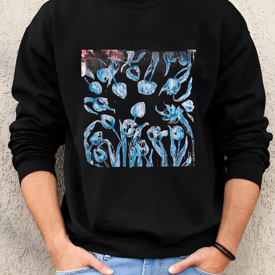 Tulip Dishcloth Blue Kitchen Decor Swedish Dishcloth Reusable Floral Design Gift Tulip Art Gift Sustainable Kitchen Towel Sweatshirt