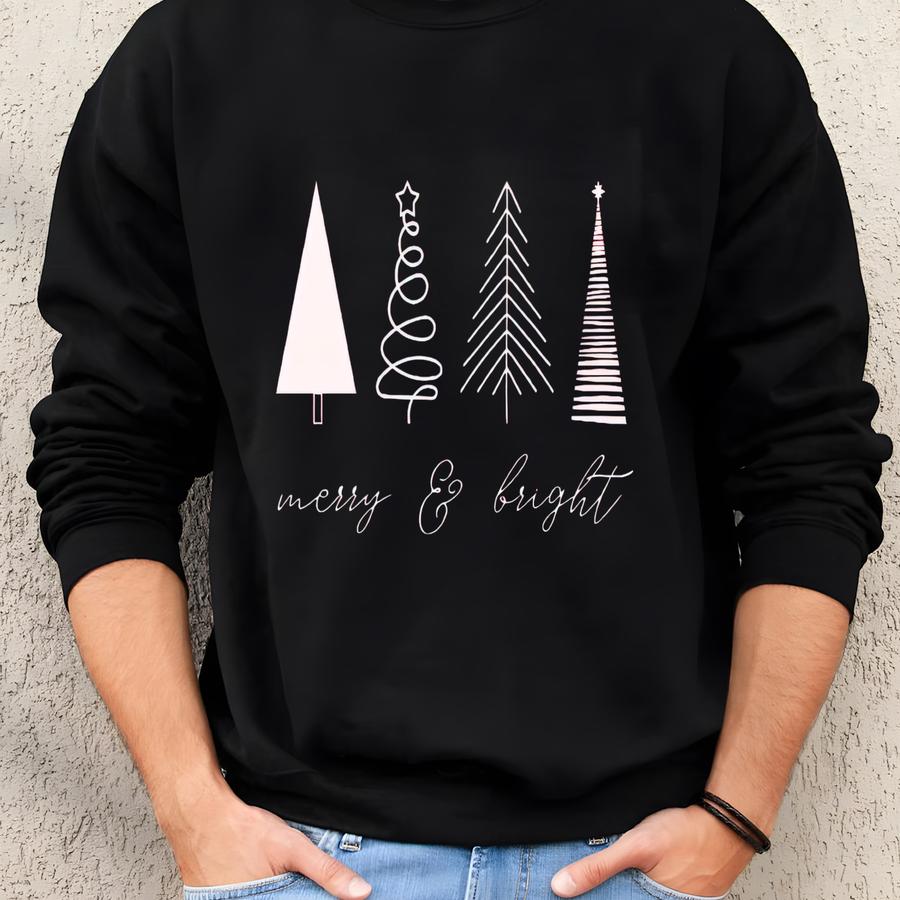 Merry Bright Christmas Trees Sweatshirt - Holiday Sweater Sweatshirt