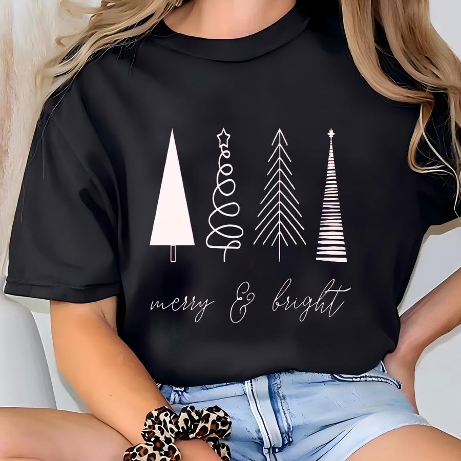 Merry Bright Christmas Trees Sweatshirt - Holiday Sweater T-shirt