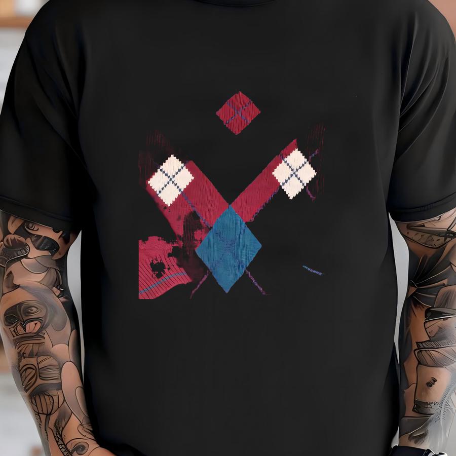 Vintage Argyle Knit Sweater: Red Ramie-cotton Blend, Ladies Large T-shirt