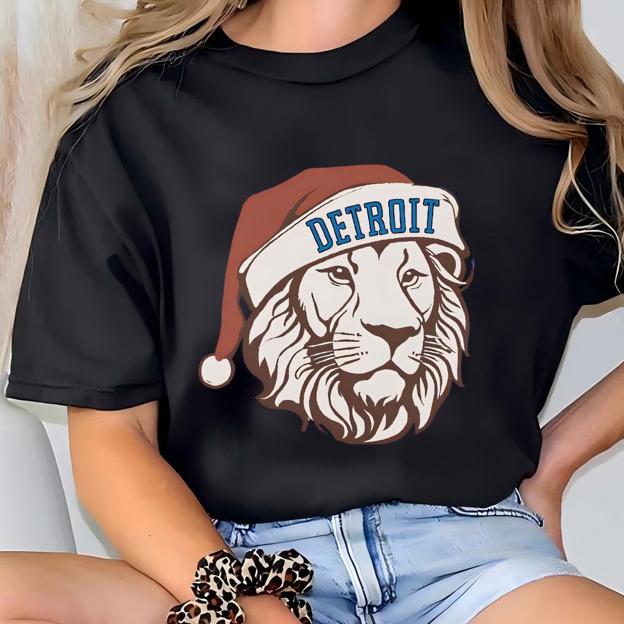 Detroit Football Christmas Sweatshirt, Lion Christmas Football Gameday Sweatshirt, Detroit Football Crewneck, Retro Lion Football Gift T-shirt