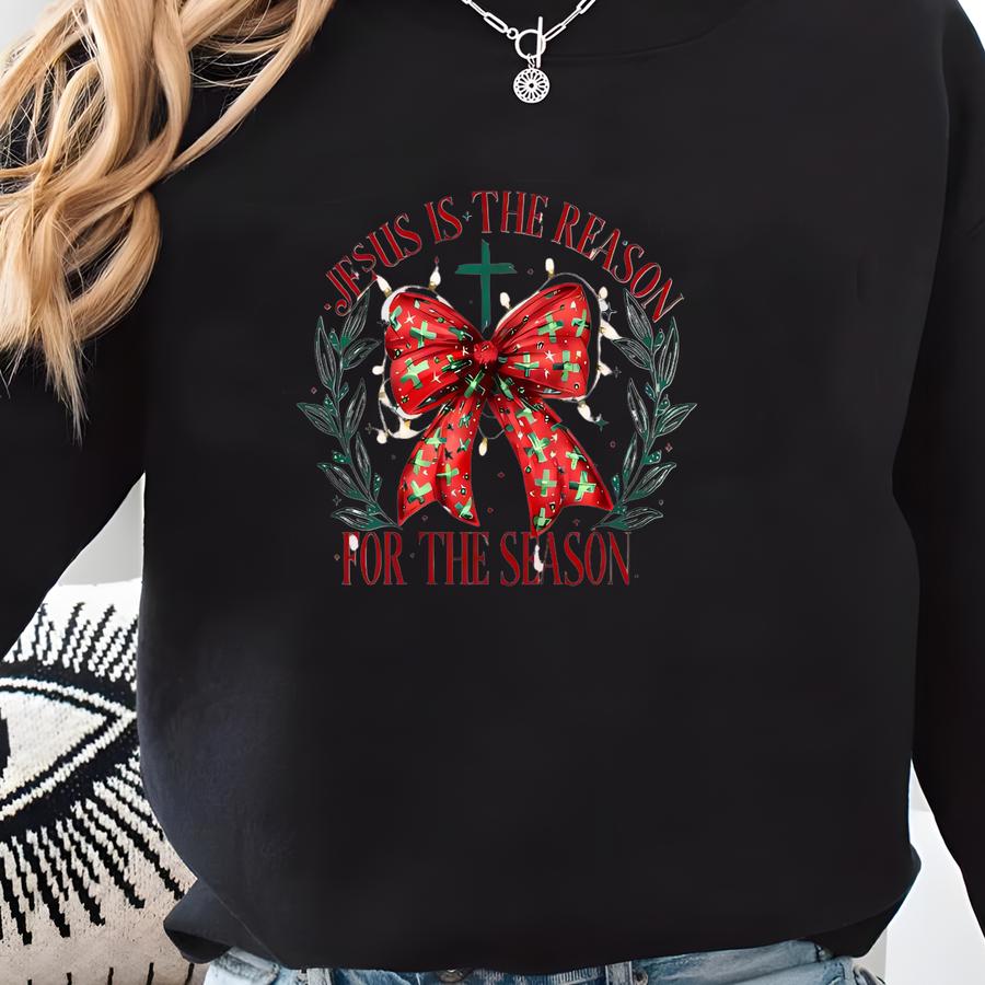 Jesus Is The Reason For This Reason Christmas Bow Shirt, Christmas Sweatshirt, Christmas Shirts For Family Matching, Christmas Sweater Sweatshirt