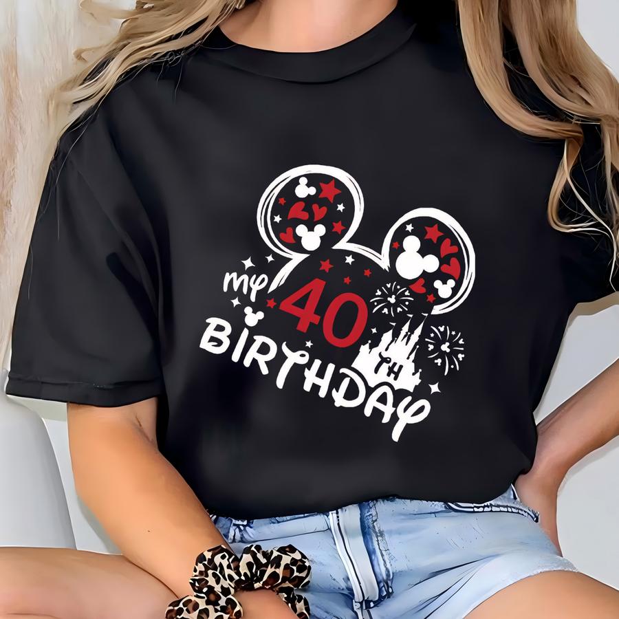 Personalized My 40th Birthday Shirt, Mouse Ears Sweatshirt, Land Hoodie,  Tshirt, 40 Years Old, Gift For Woman Tee T-shirt