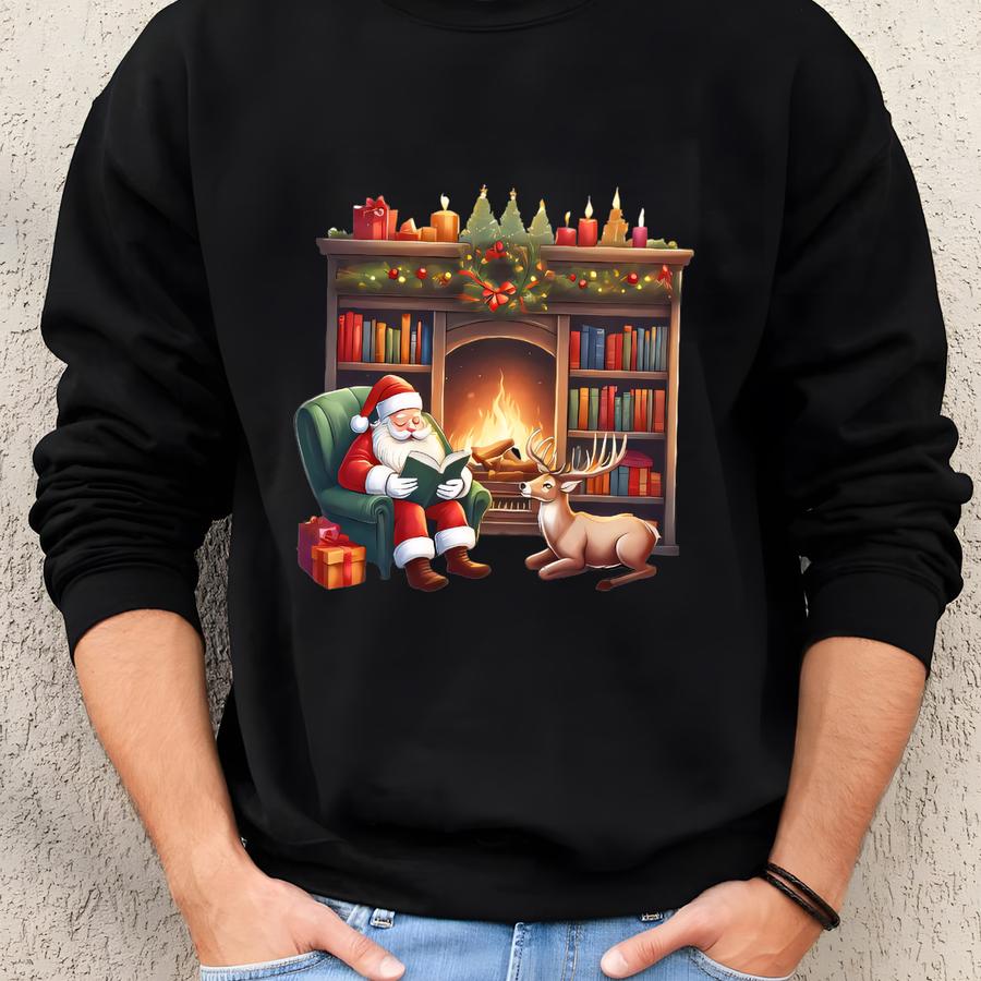 Santa Reading Book Christmas Sweatshirt, Cute Christmas Book Hoodie, Gift For Book Lover, Gift For Her Sweatshirt