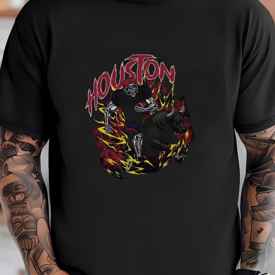 Houston Football Shirt - Graphic Tees - Skeleton Shirt - Merch Tee - Gift Shirt - Bootleg Shirt - Skeleton Football Shirt - Texans T-shirt