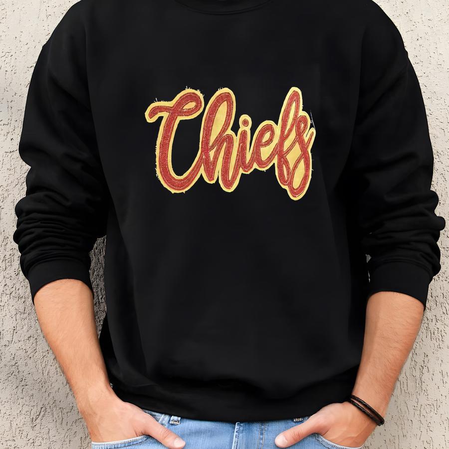 Kc Chief Double Applique Sweatshirt, Kc, Kansas, Swiftie, Taylor Swift, Kansas City, , Travis Kelce, Glitter, Girl Gift, Christmas Sweatshirt