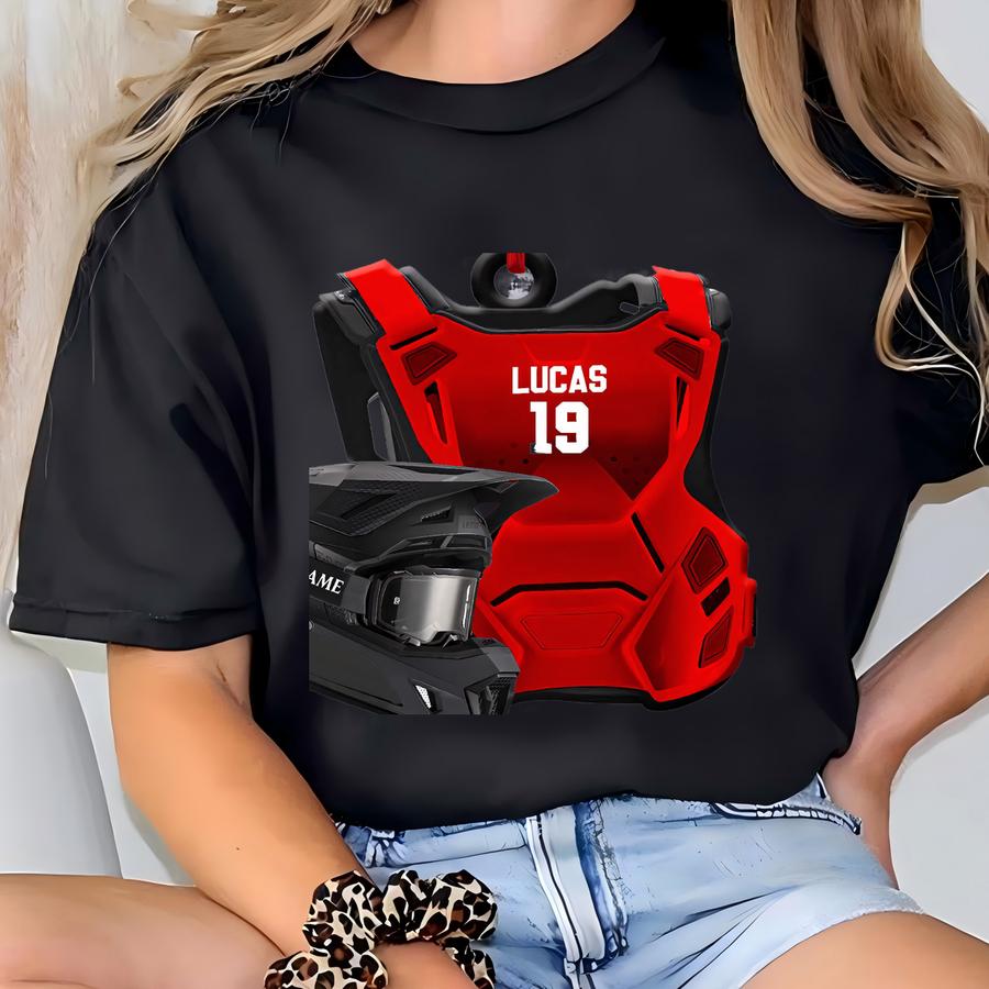 Personalized Motorcycle Christmas Ornament, Custom Biker Helmet And Vest Decor, Acrylic Motorbike Tree Decoration Gift For Motorcycle Lovers T-shirt