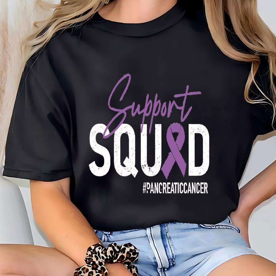 Pancreatic Cancer Awareness Support Shirts, Purple Ribbon Cancer Tee, Cancer Warrior Team Hoodie, Pancreatic Cancer Custom Team Shirt T-shirt