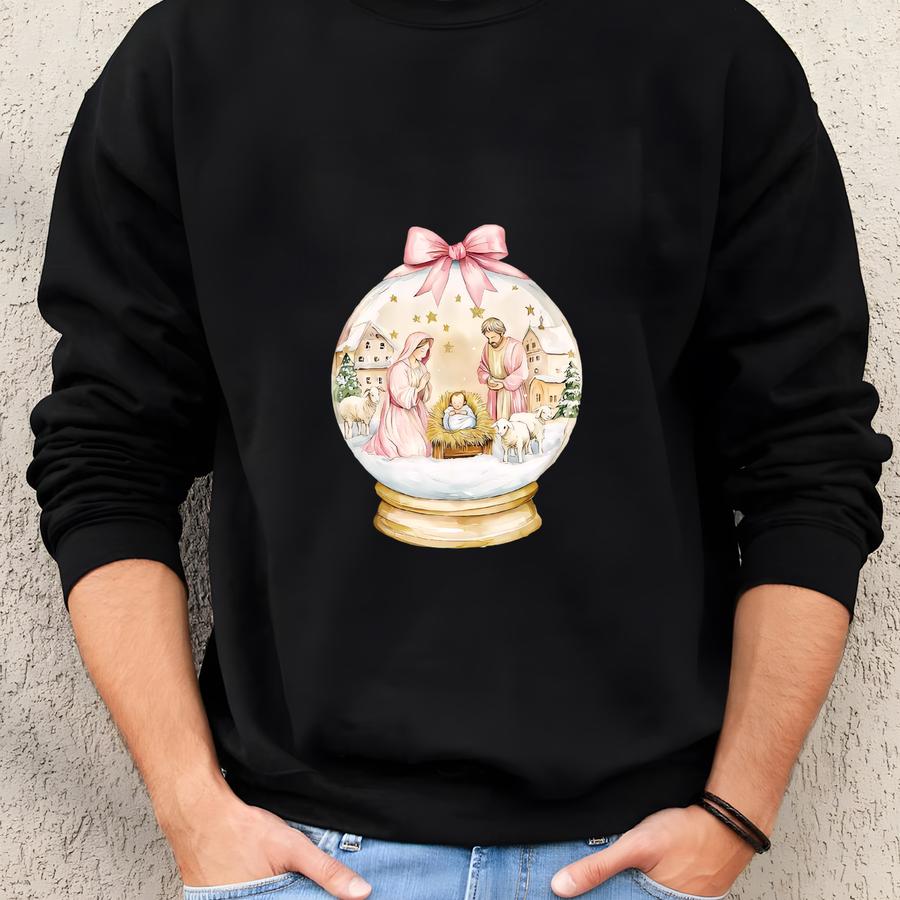 Oh Come Let Us Adore Him Sweatshirt, Jesus Christmas Sweater, Pink Coquette Christmas Tree T-shirt, Christian Christmas Shirt Sweatshirt