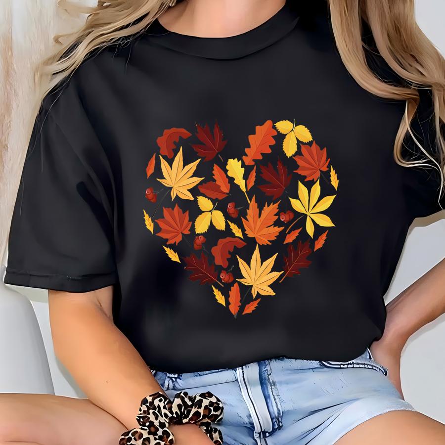 Fall Leaves Heart Sweatshirt, Thanksgiving Teacher Shirt T-shirt
